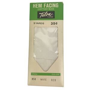 Talon Tapes Hem Facing Cotton Bias Tape H14 White 020 3 Yards NOS Vintage